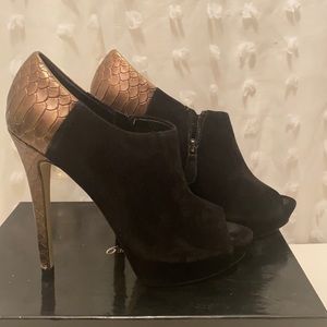 Gold & Black Ankle Peep Toe Booties